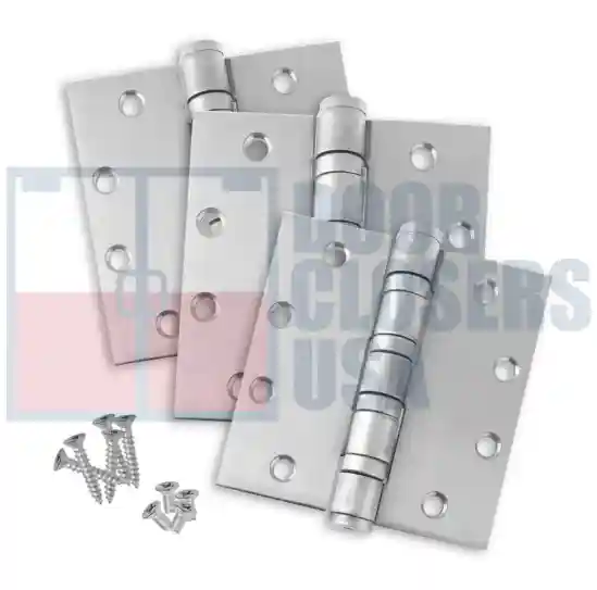 Ball Bearing Hinges<br> (3) 4.5" X 4.5" Hinges<br> (4) 4.5" x 4.5" Hinges on doors 8' and up.<br> Popular Choice