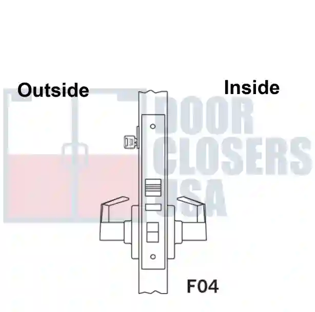 Office / Entry<br> ANSI Function: F-04 - Latch bolt operated by lever from either side, except when outside lever is made inoperative by buttons in face. When outside lever is locked, latch bolt is retracted by key from outside or by operating inside lever. Auxiliary dead latch. Outside lever is unlocked by button on face.